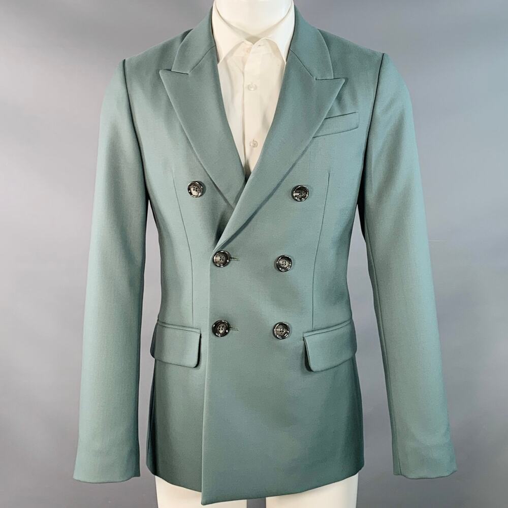 AMI by ALEXANDRE MATTIUSSI Size 36 Teal Wool Twill Double Breasted Sport Coat